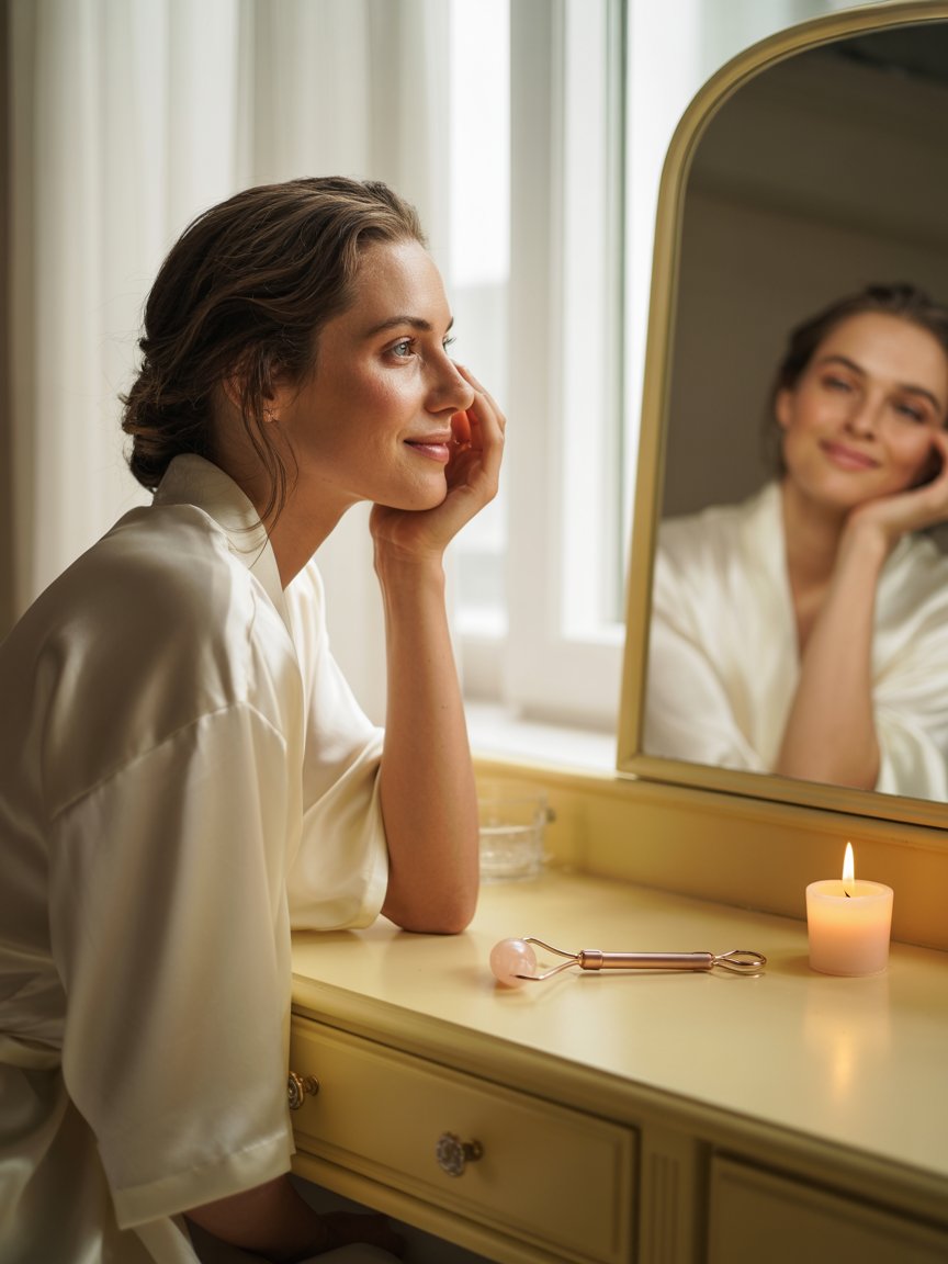 A woman glowing — radiant beauty Mother's Day gifts
